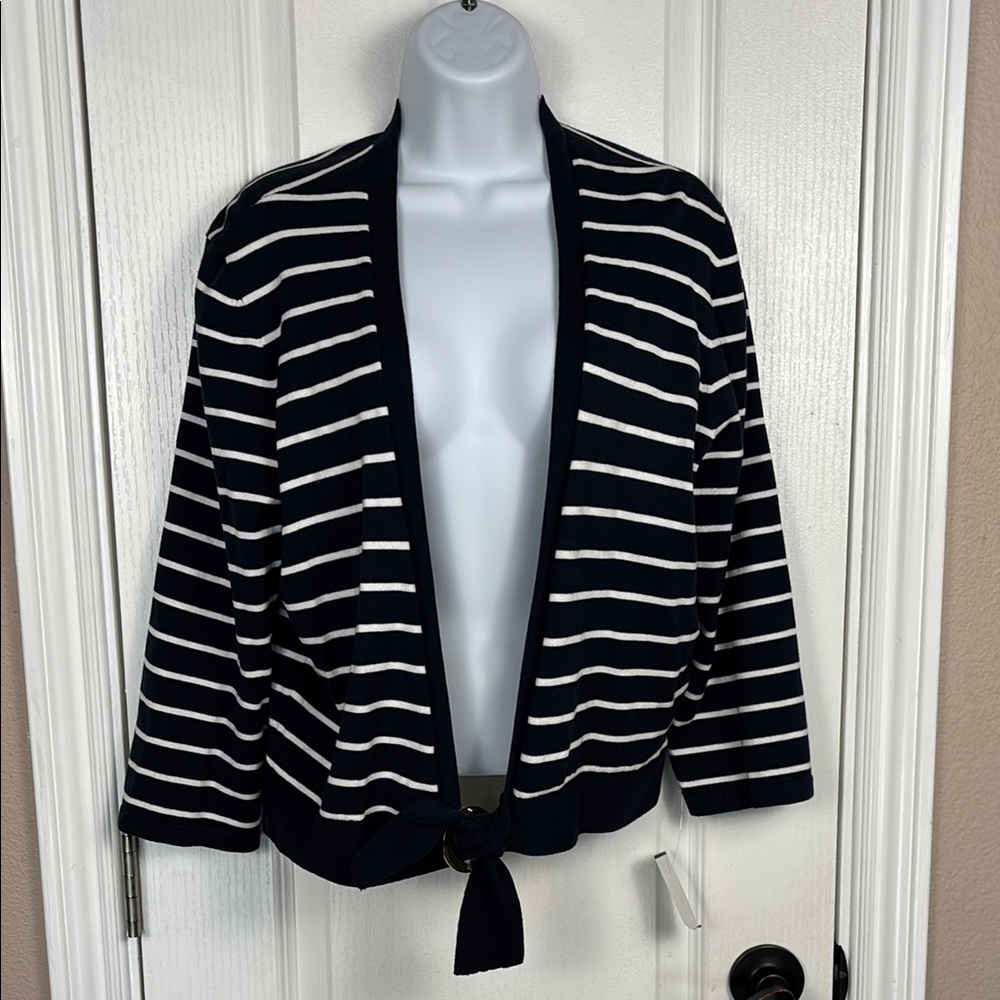 Jones New York Signature Women's Navy & White Striped Knit Sweater Size XL